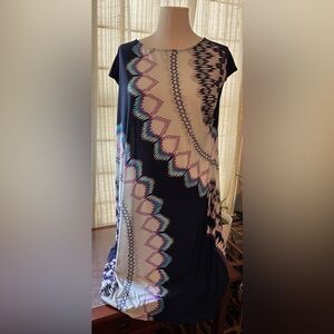 Chico's Blue and White Geometric Pattern Dress XL (Chicos 3)